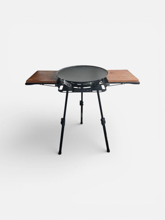 Camping BBQ with Side Table that is portable and modular to add accessories 